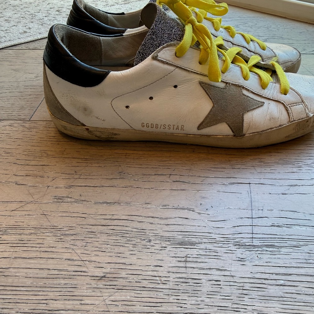 Golden Goose White and Black Sneakers with Yellow Laces